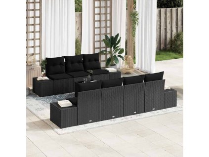 vidaXL Sada zahradních pohovek s polštářem 8 pcs Černá polyratan