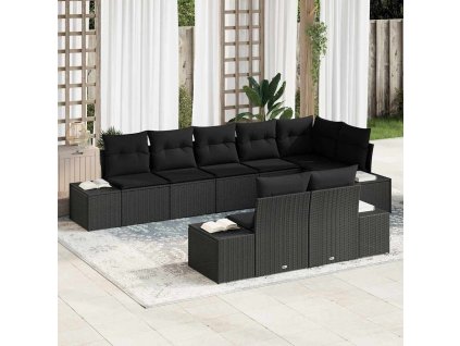 vidaXL Sada zahradních pohovek s polštářem 8 pcs Černá Poly ratan