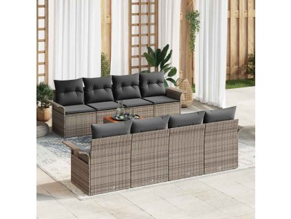 vidaXL Sada zahradních pohovek s polštářem 9 pcs Šedá polyratan