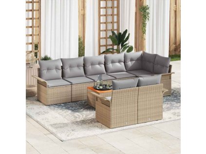 vidaXL Sada zahradních pohovek s polštářem 9 pcs Béžová polyratan