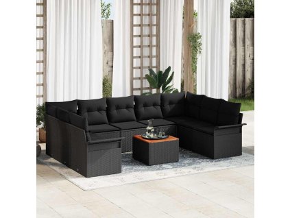 vidaXL Sada zahradních pohovek s polštářem 10 pcs Černá polyratan