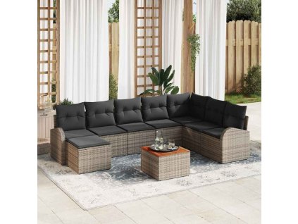 vidaXL Sada zahradních pohovek s polštářem 9 pcs Šedá polyratan