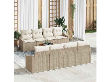 vidaXL Sada zahradních pohovek s polštářem 9 pcs Béžová polyratan