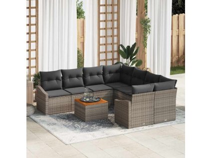 vidaXL Sada zahradních pohovek s polštářem 9 pcs Šedá Poly ratan