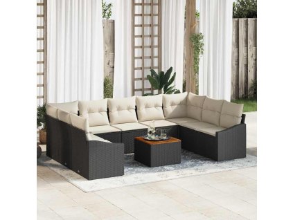 vidaXL Sada zahradních pohovek s polštářem 10 pcs Černá polyratan