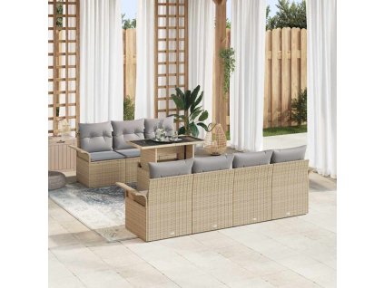 vidaXL Sada zahradních pohovek s polštářem 8 pcs Béžová polyratan