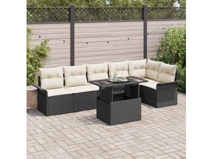 vidaXL Sada zahradních pohovek s polštářem 7 pcs Černá Poly ratan