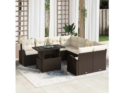 vidaXL Sada zahradních pohovek s úložištěm 9 pcs Hnědá polyratan