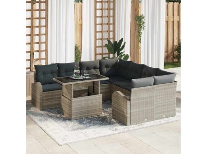 vidaXL Sada zahradních pohovek s úložištěm 9 pcs Světle šedá polyratan