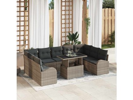 vidaXL Set pohovek s polštářem 10 pcs Šedá polyratan