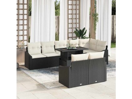 vidaXL Sada zahradních pohovek s polštářem 9 pcs Černá a krémová