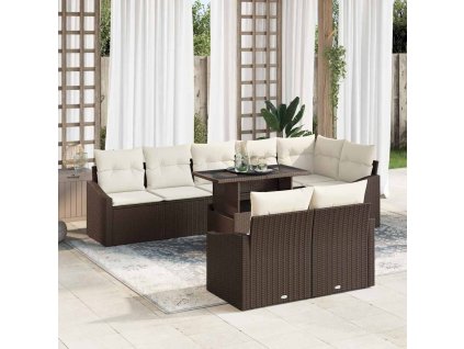 vidaXL Sada zahradních pohovek s polštářem 9 pcs Hnědá a krémová