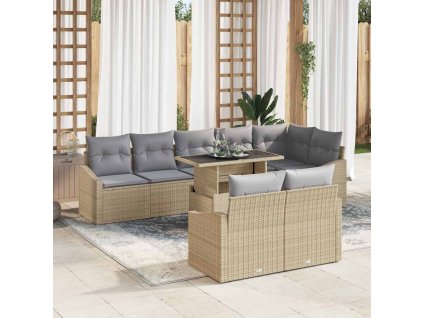 vidaXL Sada zahradních pohovek s polštářem 9 pcs béžová a světle šedá