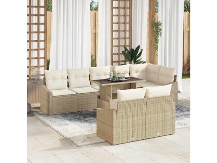 vidaXL Sada zahradních pohovek s polštářem 9 pcs béžová a krémová