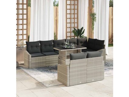 vidaXL Sada zahradních pohovek s polštářem 9 pcs Světle šedá