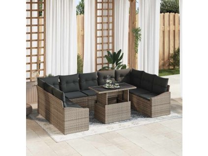 vidaXL Set pohovek s polštářem 10 pcs Šedá polyratan