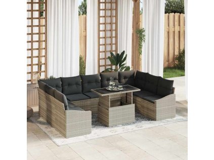 vidaXL Set pohovek s polštářem 10 pcs Světle šedá polyratan