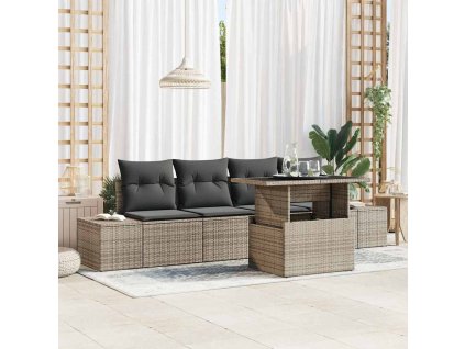 vidaXL Set pohovek s polštářem 5 pcs Šedá polyratan