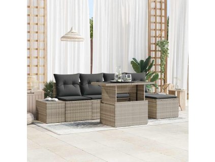 vidaXL Sada zahradních pohovek s polštářem 6 pcs Světle šedá polyratan