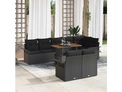 vidaXL Sada zahradních pohovek s polštářem 9 pcs Černá