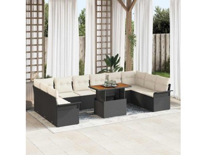 vidaXL Sada zahradních pohovek 11 pcs Černá a krémová polyratan