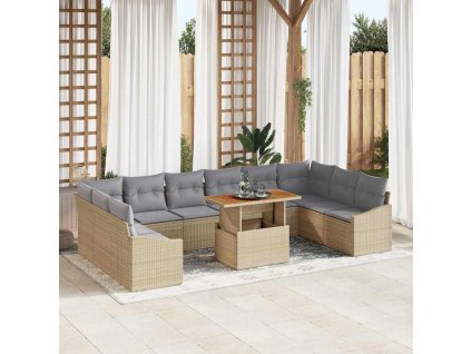 vidaXL Zahradní jídelní souprava s polštářem 11 pcs Beige a šedá