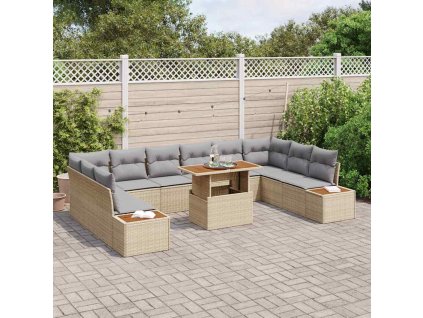 vidaXL Zahradní jídelní souprava s polštářem 11 pcs Beige a šedá