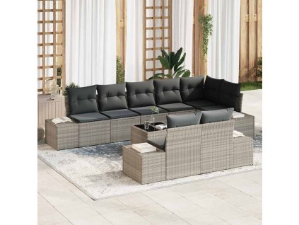 vidaXL Sada zahradních pohovek s polštářem 9 pcs Světle šedá polyratan