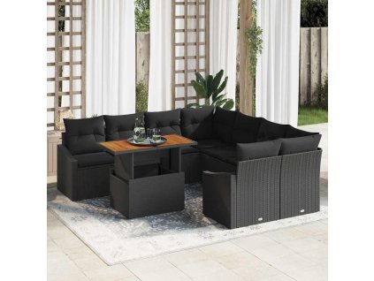 vidaXL Sada zahradních pohovek s úložištěm 9 pcs Černá Poly ratan