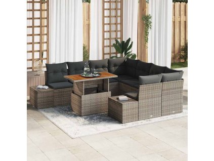 vidaXL Sada zahradních pohovek s úložištěm 9 pcs Šedá Poly ratan