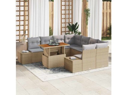 vidaXL Sada zahradních pohovek s úložištěm 9 pcs Béžová Poly ratan