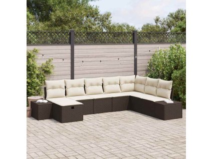 vidaXL Sada zahradních pohovek s polštářem 8 pcs Hnědá polyratan