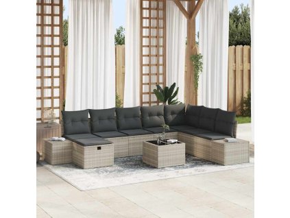 vidaXL Sada zahradních pohovek s polštářem 9 pcs Světle šedá polyratan