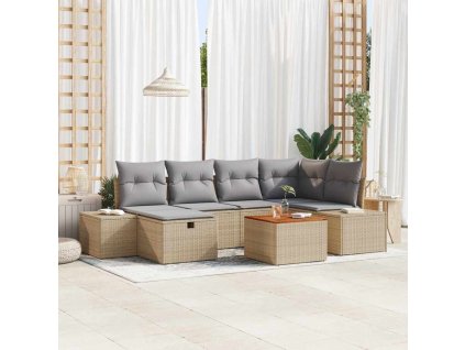 vidaXL Sada zahradních pohovek s polštářem 7 pcs Béžová polyratan