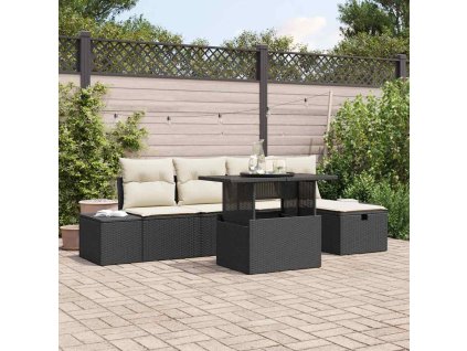 vidaXL Sada zahradních pohovek 6 pcs Černá Poly ratan