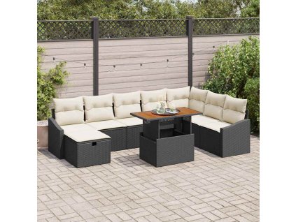 vidaXL Sada zahradních pohovek s polštářem 9 pcs Černá polyratan