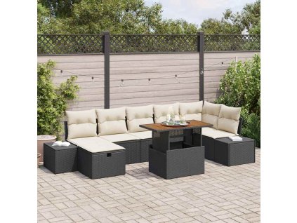 vidaXL Sada zahradních pohovek s polštářem 8 pcs Černá polyratan