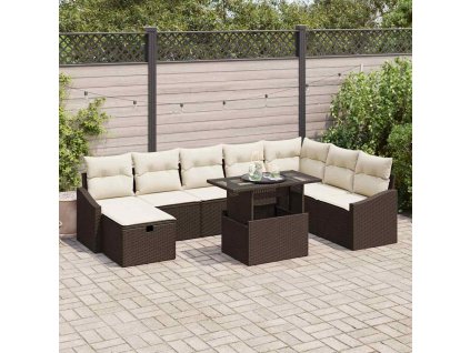 vidaXL Sada zahradních pohovek 9 pcs Hnědá polyratan