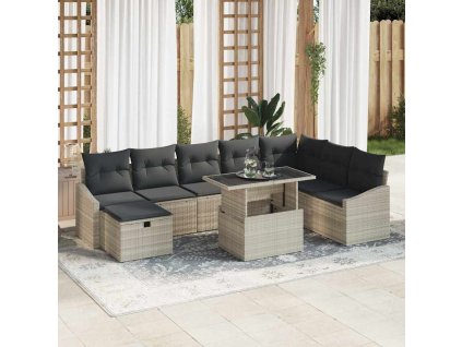 vidaXL Sada zahradních pohovek 9 pcs Světle šedá polyratan