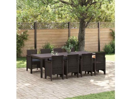 vidaXL Zahradní jídelní souprava 9 pcs Hnědá Polypropylen