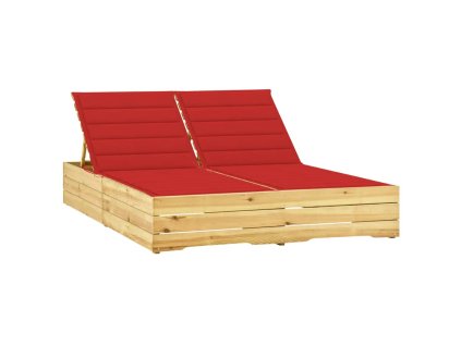 vidaXL Dvojité lehátko s červenými poduškami impregnovaná borovice