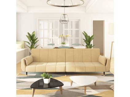 vidaXL 2místná rozkládací pohovka se 2 polštáři krémová samet