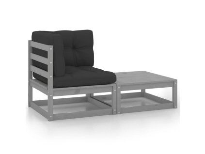 vidaXL 2dílná zahradní sedací souprava a podušky šedá masivní borovice