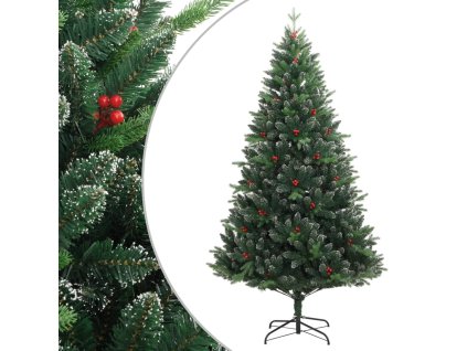 vidaXL Umělý sklápěcí vánoční stromek s červenými bobulemi 210 cm