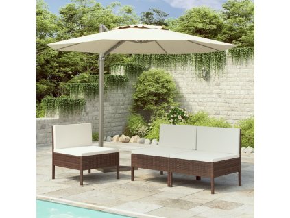 vidaXL Zahradní křesla 3 ks s poduškami polyratan hnědá