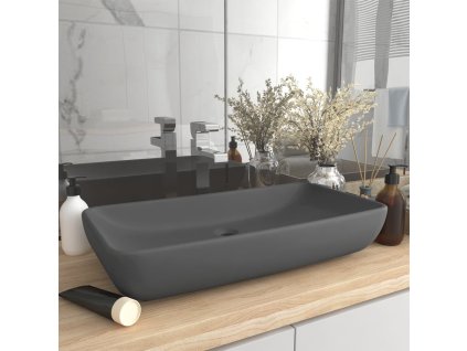 vidaXL Luxusní umyvadlo obdélníkové matné tmavě šedé 71x38 cm keramika