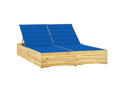 vidaXL Dvojité lehátko s modrými poduškami impregnovaná borovice