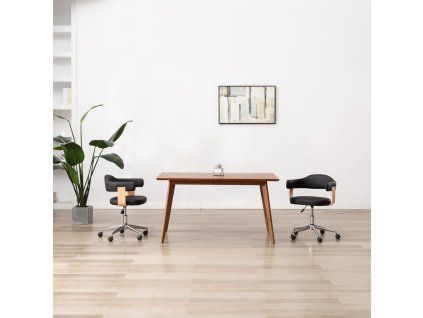 vidaXL Otočná jídelní židle černá ohýbané dřevo a umělá kůže