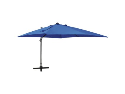 vidaXL Boční zahradní slunečník s tyčí a LED azurově modrý 300 cm