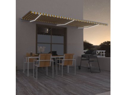 vidaXL Automatická markýza LED a senzor větru 600 x 350 cm žlutá/bílá
